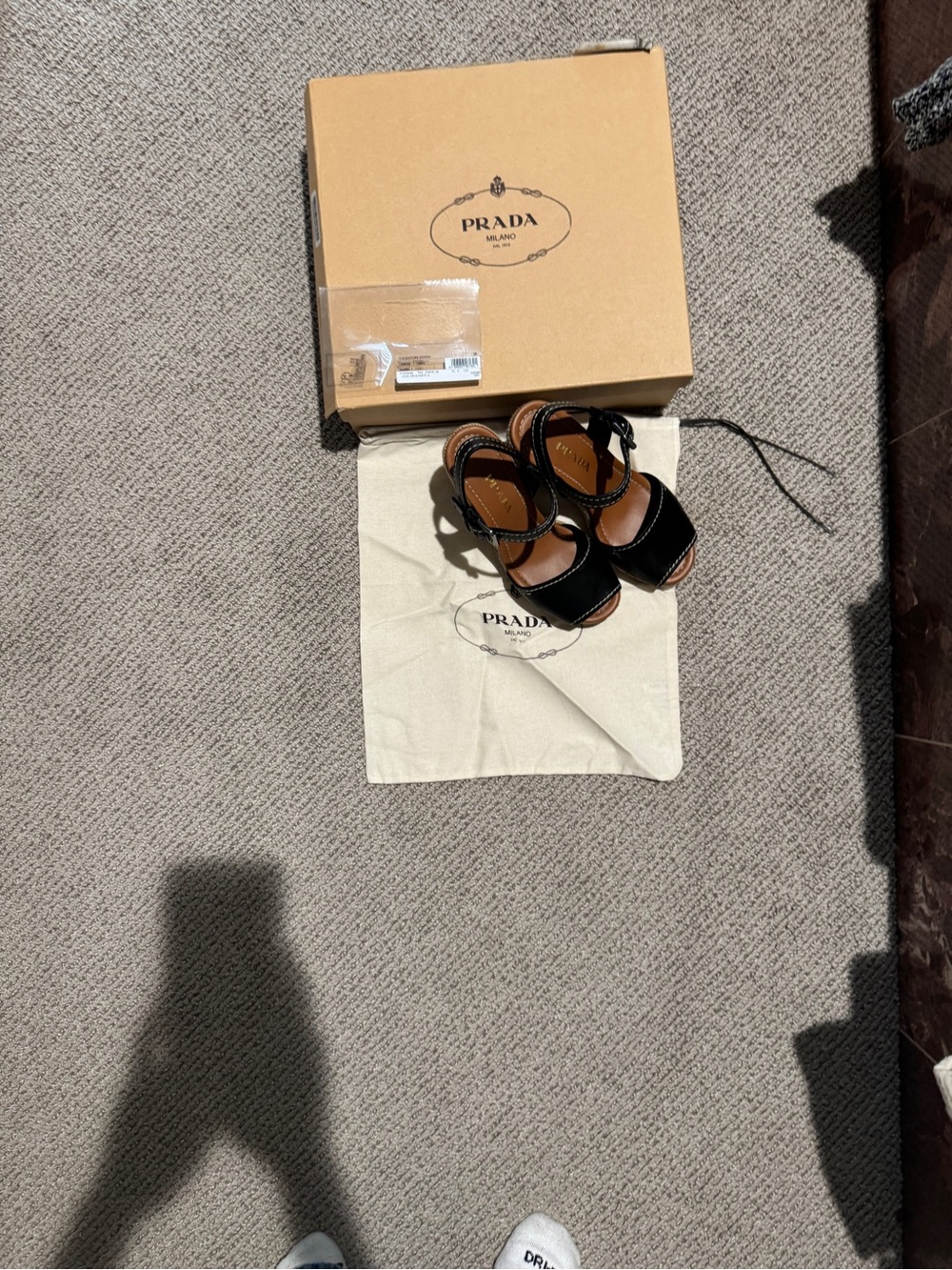 Prada Black Leather Platform Sandal Heels size 38